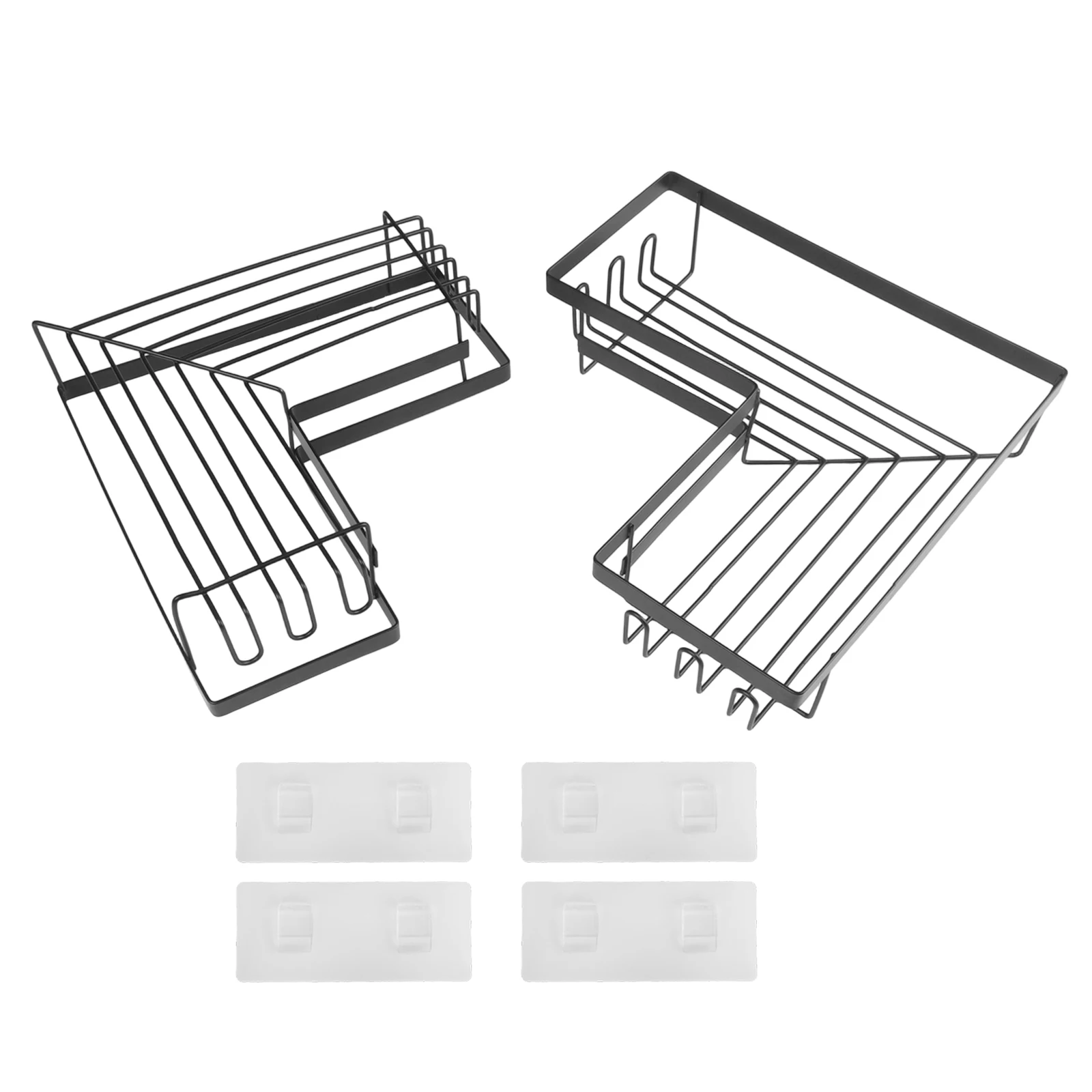 

2pcs No Drill Wall Mounted Corner Shower Rack Rust Proof Stainless Steel Bathroom Organizer with 12 Hooks Space Saving Storage