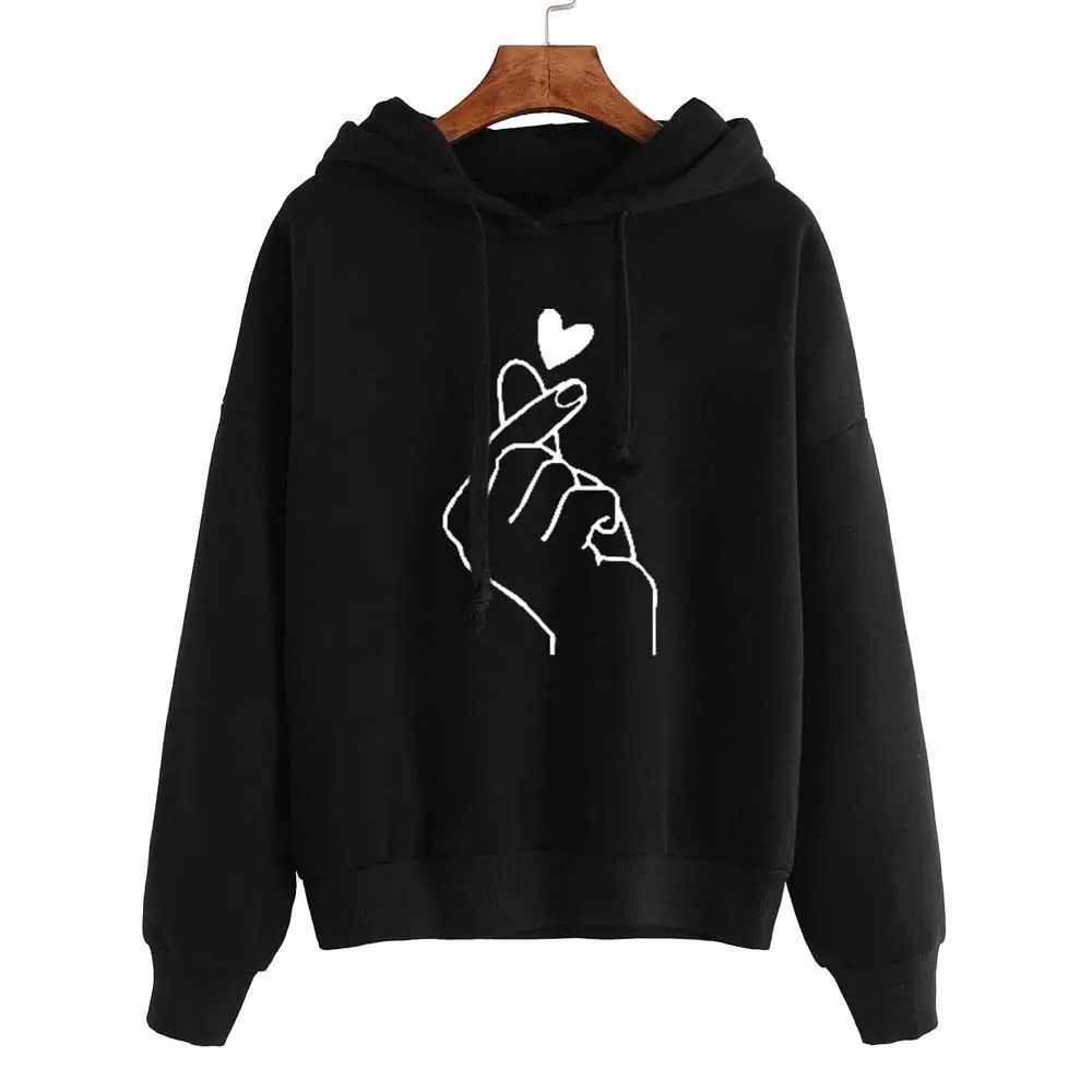 Sudadera con capucha Kpop para mujer, suéter con estampado de dedo y corazón, chándal para chica adolescente, 2024