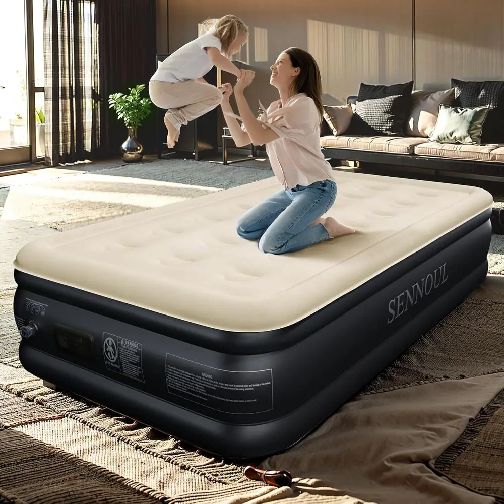 مرتبة هوائية مزدوجة مع مضخة مدمجة، سرير مفرد مطور، 2 دقيقة سريعة قابلة للنفخ/انفخ ذاتيًا، 18 بوصة/550 رطل كحد أقصى، S #6