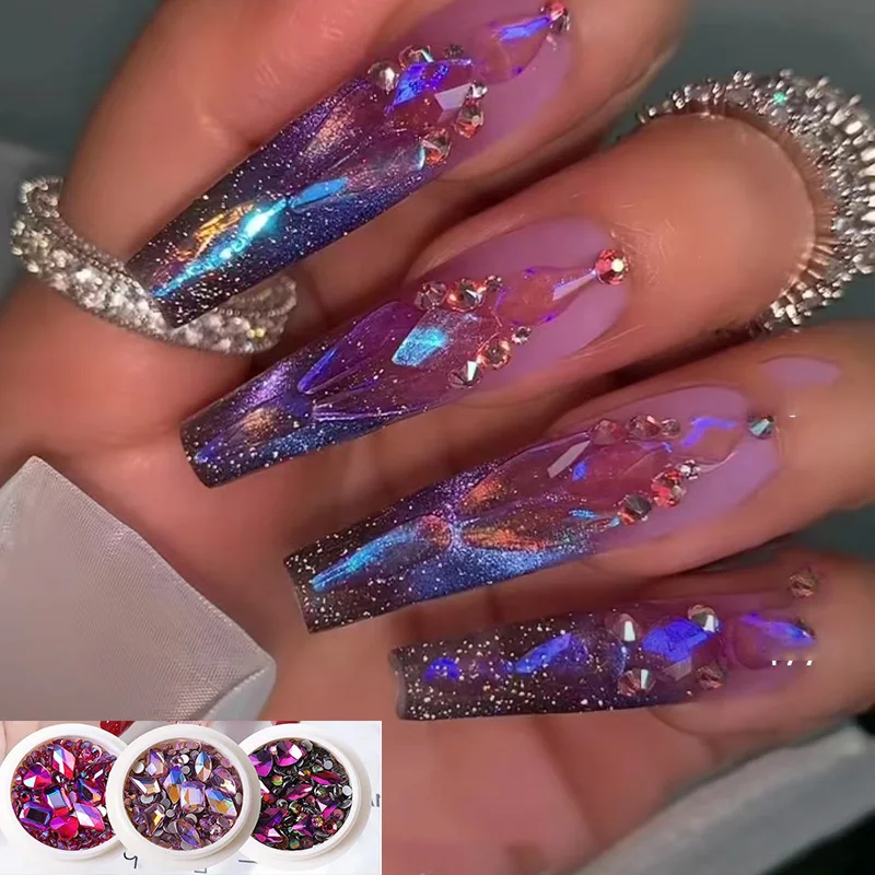 1Box zufällige Nägel Strass steine flache Rückseite Kristall unregelmäßigen Diamant 3d Nail Art Dekorationen Dekoration Charms Schmuck Perle