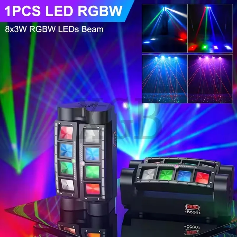 NEW Spider Beam Stage Lighting Mini LED Light 8x3W RGBW Moving Head Light DMX 512 Spider Light Good for DJ Nightclub Party