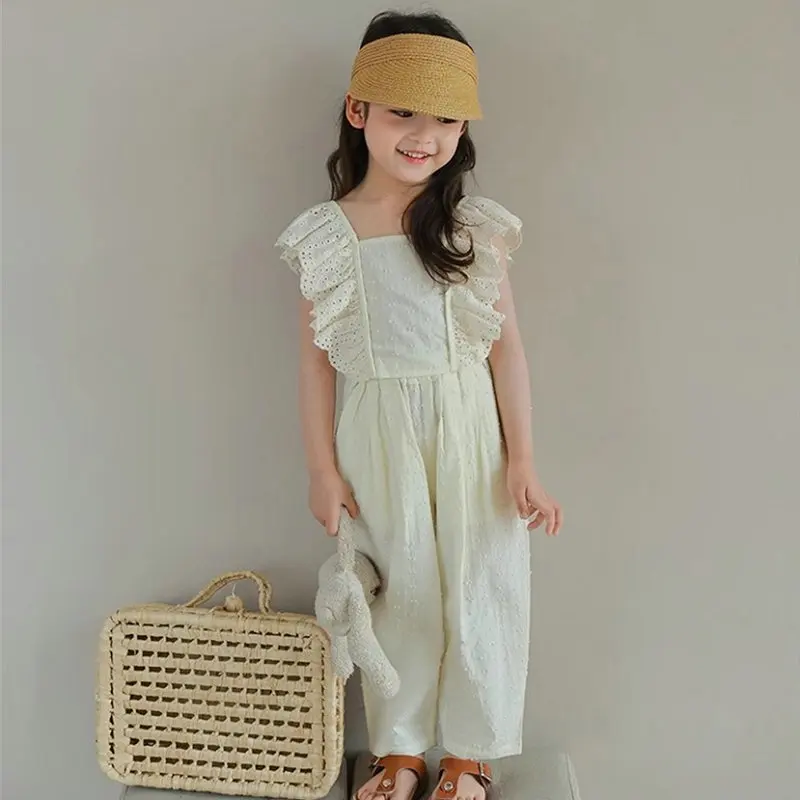 Summer Two-piece Set for Girls Bowknot Nylon Lace Sleeveless  A Textured Top +pants Kids Clothes Girls  Kids Boutique Clothes