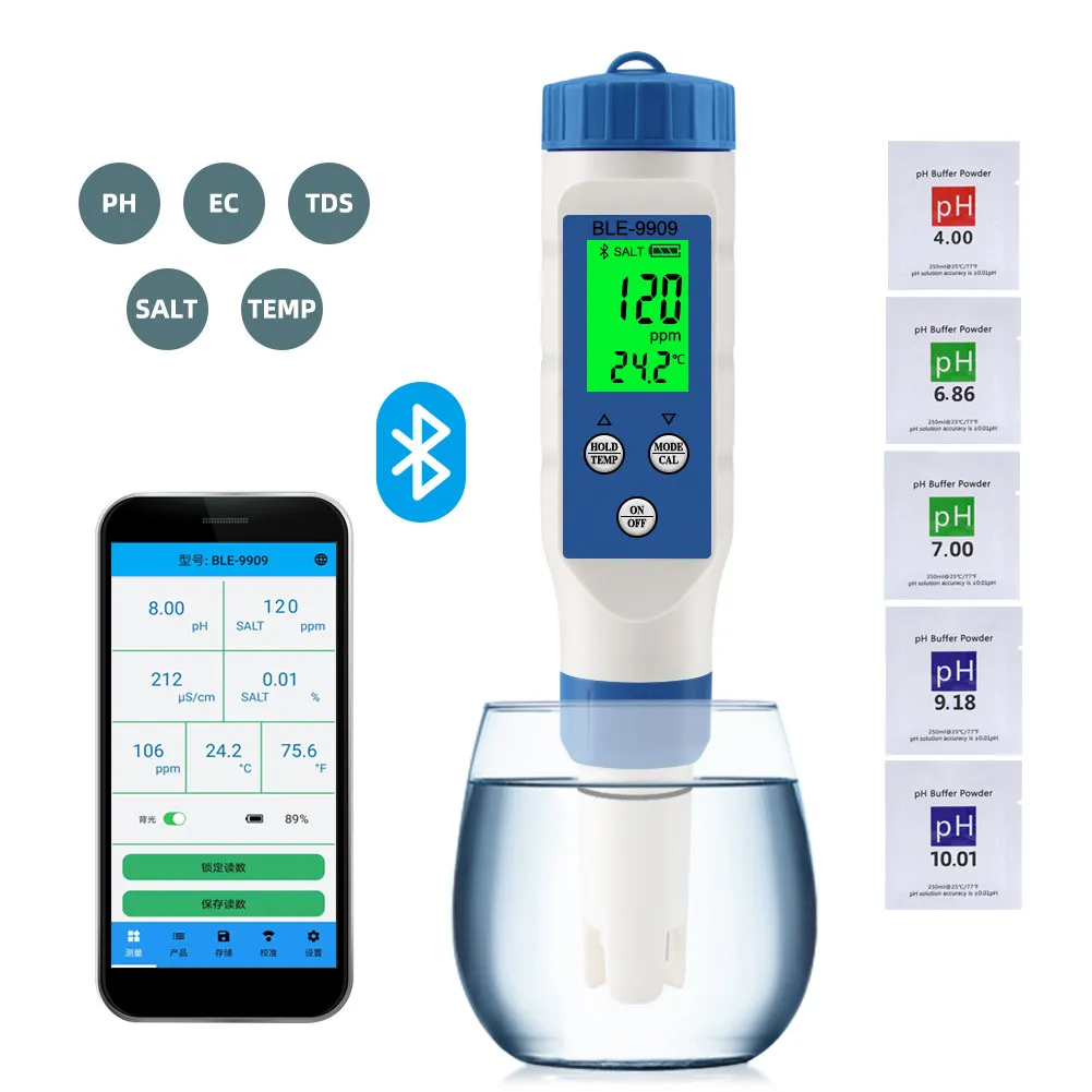 NEW  Bluetooth Smart Water Quality Testing Pen High Precision PH Fish Tank Aquaculture Salinity Meter Conductivity Meter