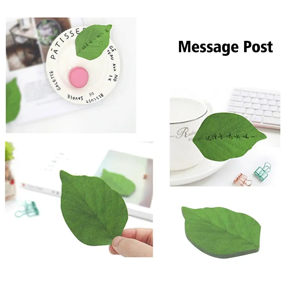 50 fogli quaderno foglia simulata messaggio Post Self School Green Leaf cancelleria ufficio Note fresche forniture adesivo S7Q0