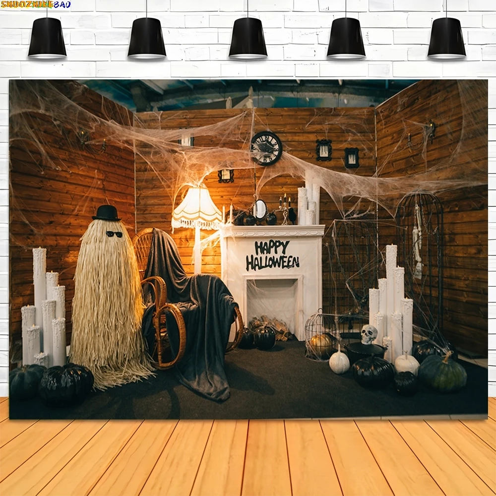 

Halloween Backdrop Full Moon Scary House Night Castle Graveyard Forest Bats Pumpkin Lantern Spooky Photography Background SJ-7
