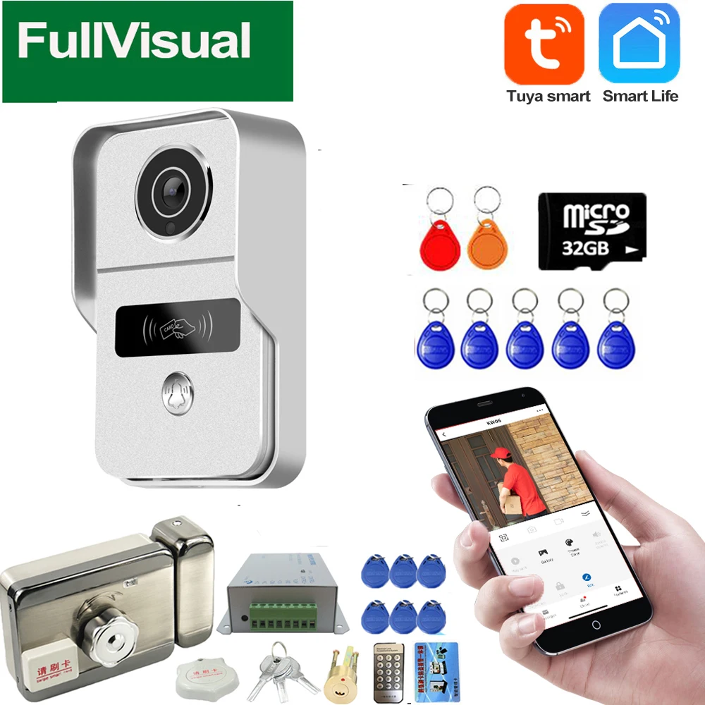 

Fullvisual Wifi Doorbell Door Phone Wireless Video Intercom Smart Tuya Record Motion Detection RFID Unlock Home Security RFID