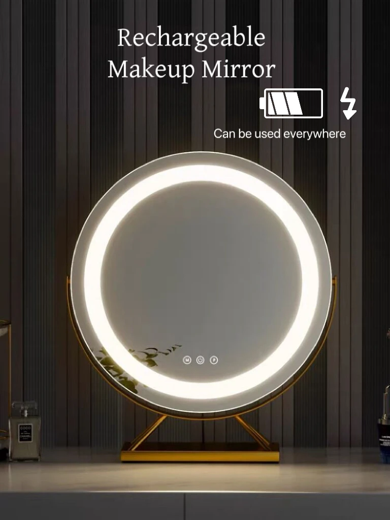 

Rechargeable Vanity Makeup Mirror with Lights 3 Color Lighting with 15X Magnification Mirror Smart Touch Control 360°Rotation