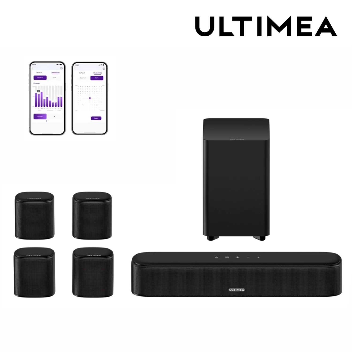ULTIMEA 7.1-Kanal-Soundbar-System für Fernseher mit 4 Surround-Lautsprechern, app-gesteuertem virtuellem Surround-Sound, Heimkino-Audio