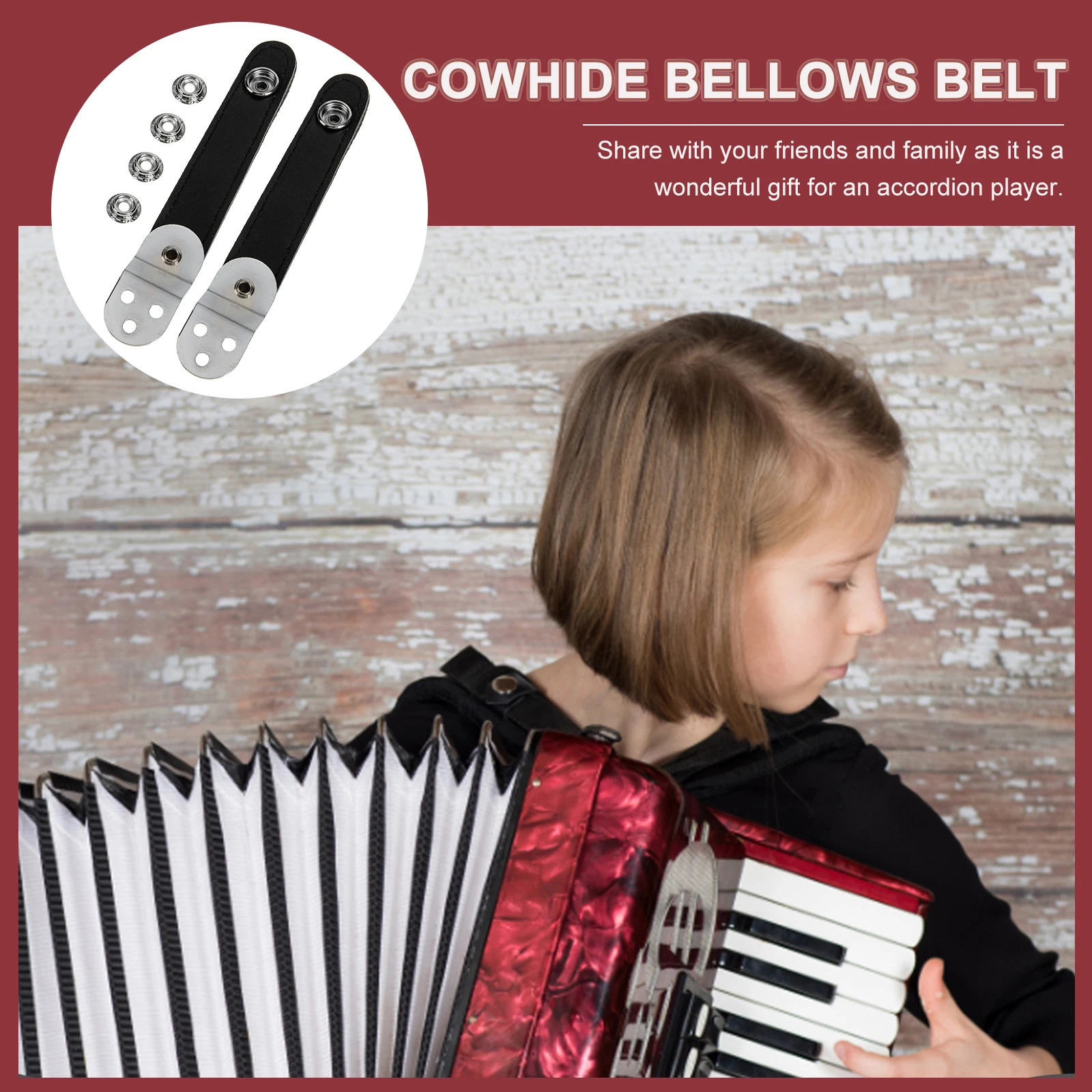 

1 set 1 Set Universal Cowhide Accordion Bellows Strap Metal Connector Durable Replacement Straps With 4 Fasteners Lightweight