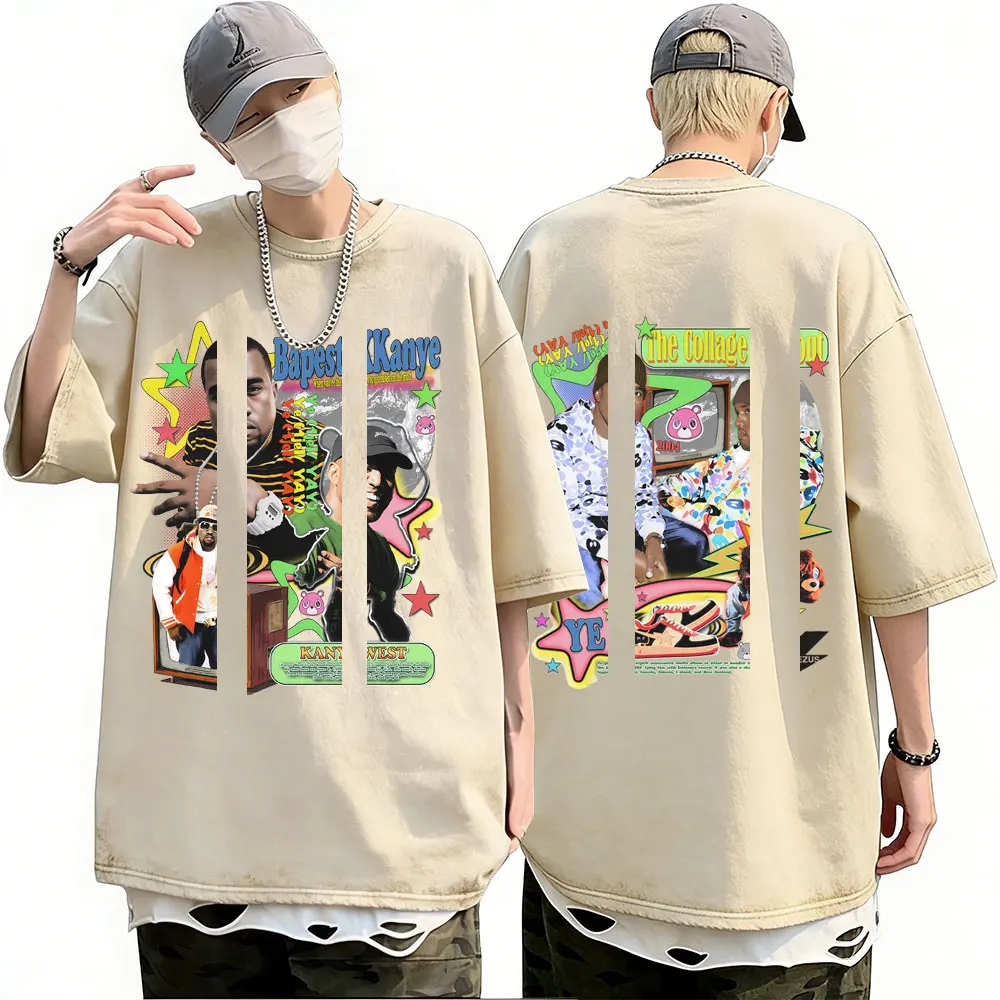 

Rapper Kanye West The College Dropout Graduation Bear Graphic Vintage Washed T-shirt Men Women Hip Hop Fashion Oversized T Shirt
