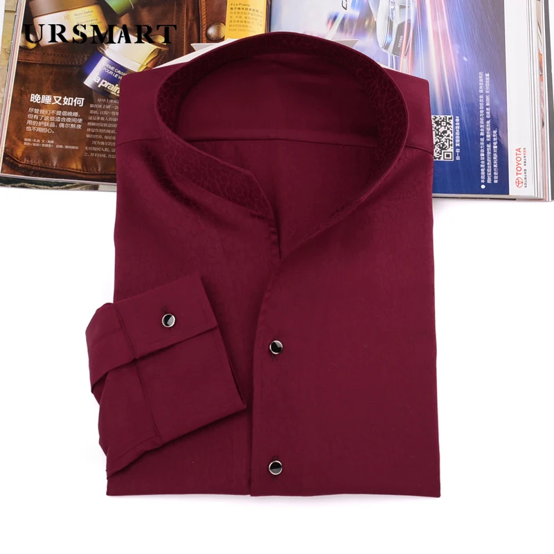 Men's Standing Collar Long-Sleeved Shirt - Slim Fit No-Iron Wool Blend Warm for Autumn & Winter