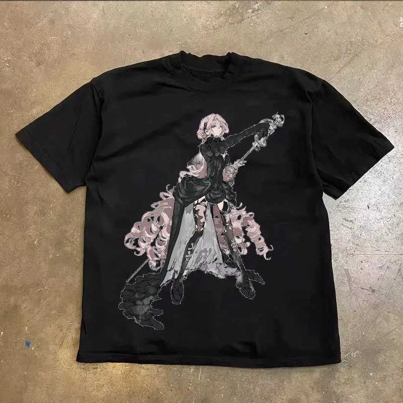 Gothic Lolita Anime Girl Retro Sword Warrior Dress Blindfolded Girl Graphic Tee Cotton Mens Womens T-Shirt Summer Streetwear