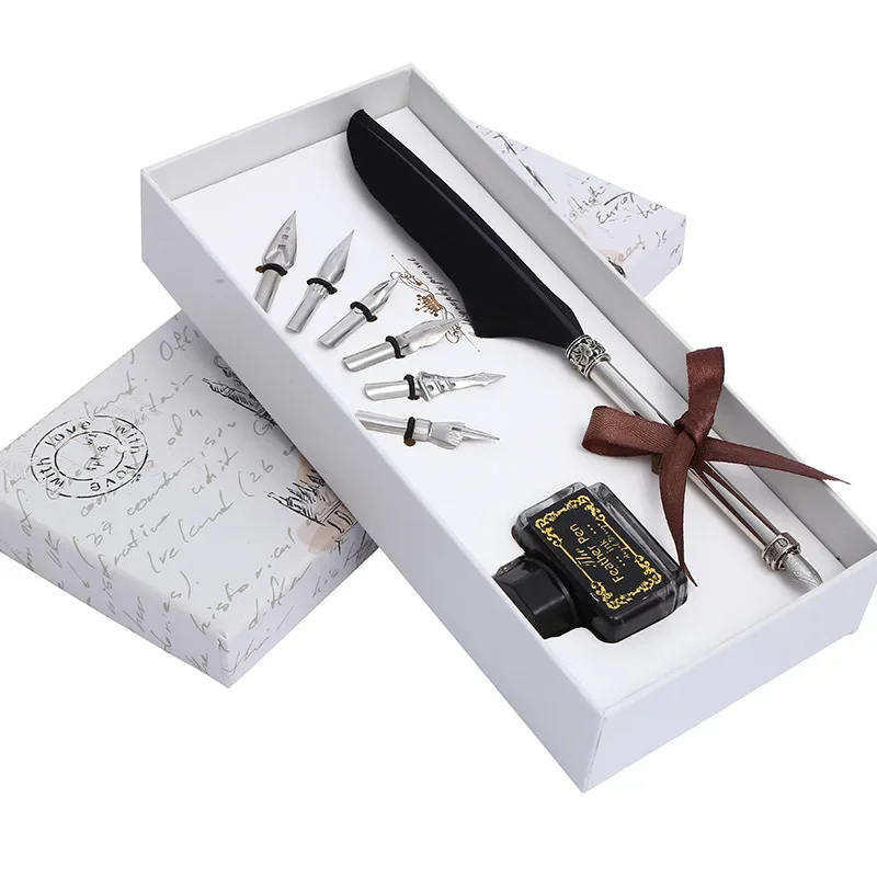 

1 Set European Style Retro Feather Pen Set Business Gift Fountain Pen Dipped In Ink Calligraphy Pen