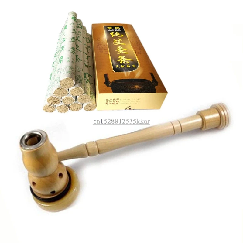 Wooden navel  therapy gourd box of portable  with moxa leaf  apparatus of gynecolog