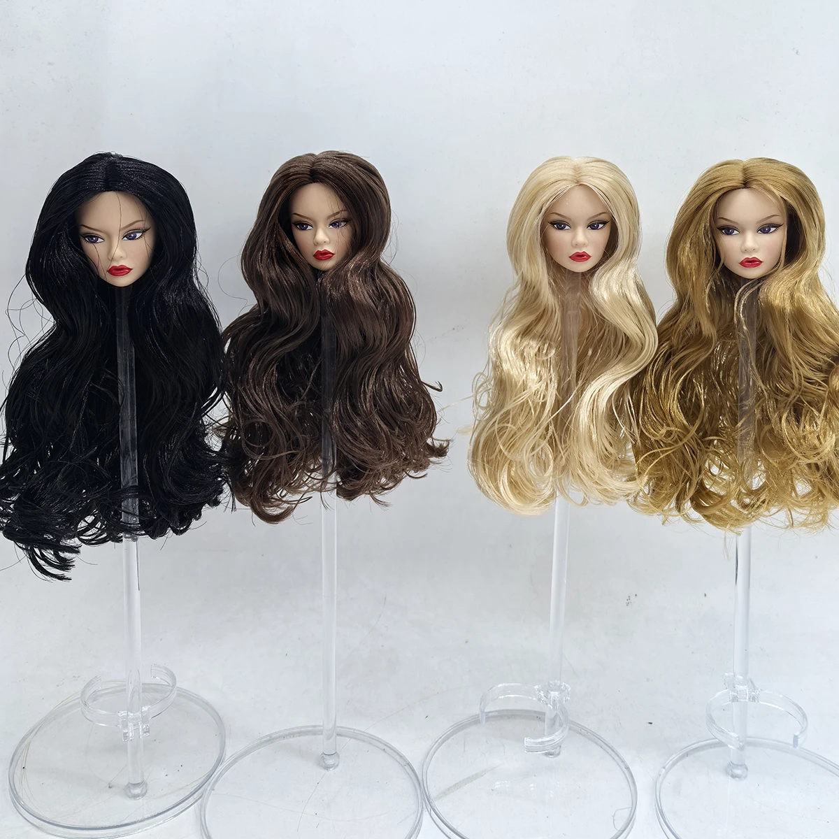 1/6 Supermodel Doll OB Head Parts Nylon Hair White/Normal/Black Skin Blue Eyes/Bright Red Lips Fashion Make-up BJD Dress Up Head