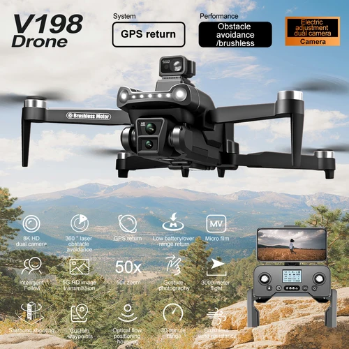 V198 MAX PRO 드론 GPS 자동 복귀 8K ESC HD 카메라, 5G 와이파이 FPV 브러시리스 파워 RC 쿼드콥터, 장애물 회피 드론 장난감  Best5