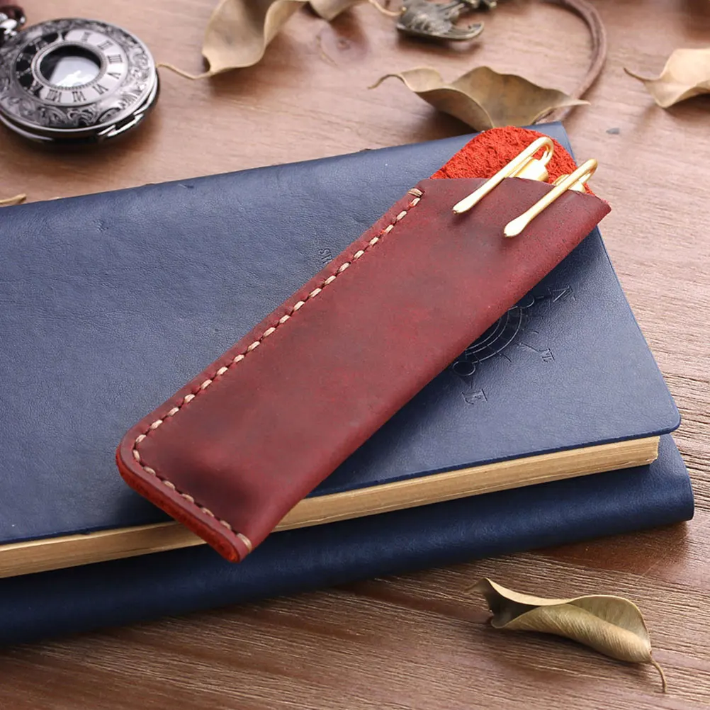 

2Pcs Vintage Cowhide Pen Cases Handmade Pencil Holders Ballpoint Pen Storage Stylish Stationery Accessories Pencil Case