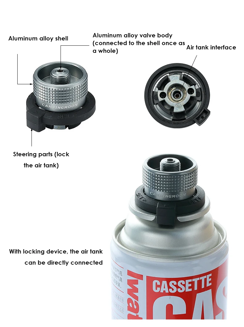 Campingmoon Z11 IPB Lock Converter ، محول غاز طويل ، إطار خارجي ملولب ، ختم متكامل ، طهي المخيم ، لوازم الموقد الخارجي