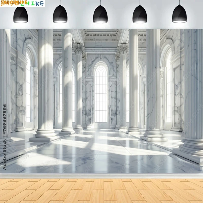 

Luxurious Spacious Room Baroque Arches Columns Backdrops Rococo Doorway Intricate Carvings Wedding Photo Background LK-02