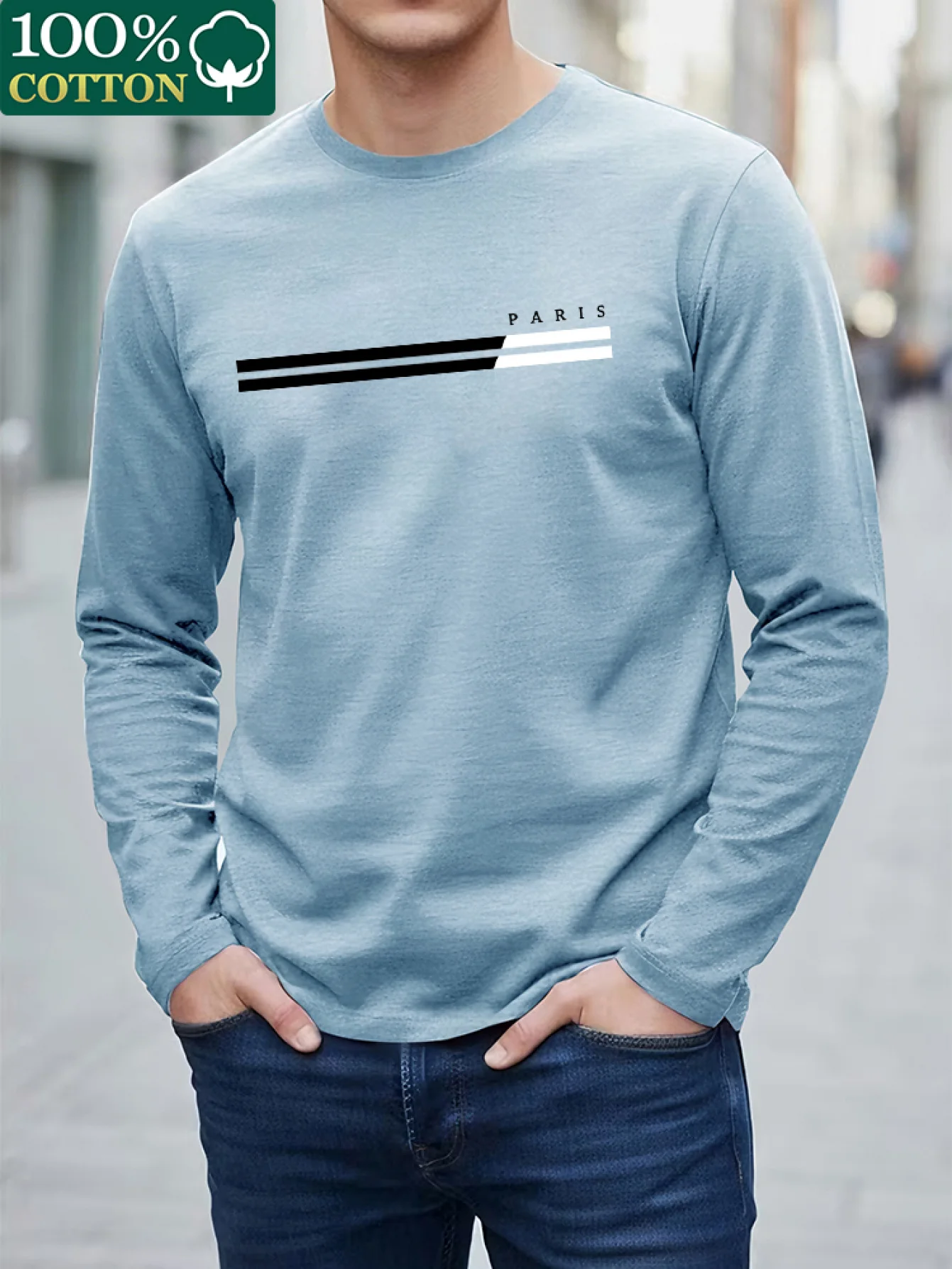 เสื้อยืดแขนยาวคอกลมผู้ชาย ผ้าฝ - Undershirt Crew Neck บทวิจารณ์และราคา