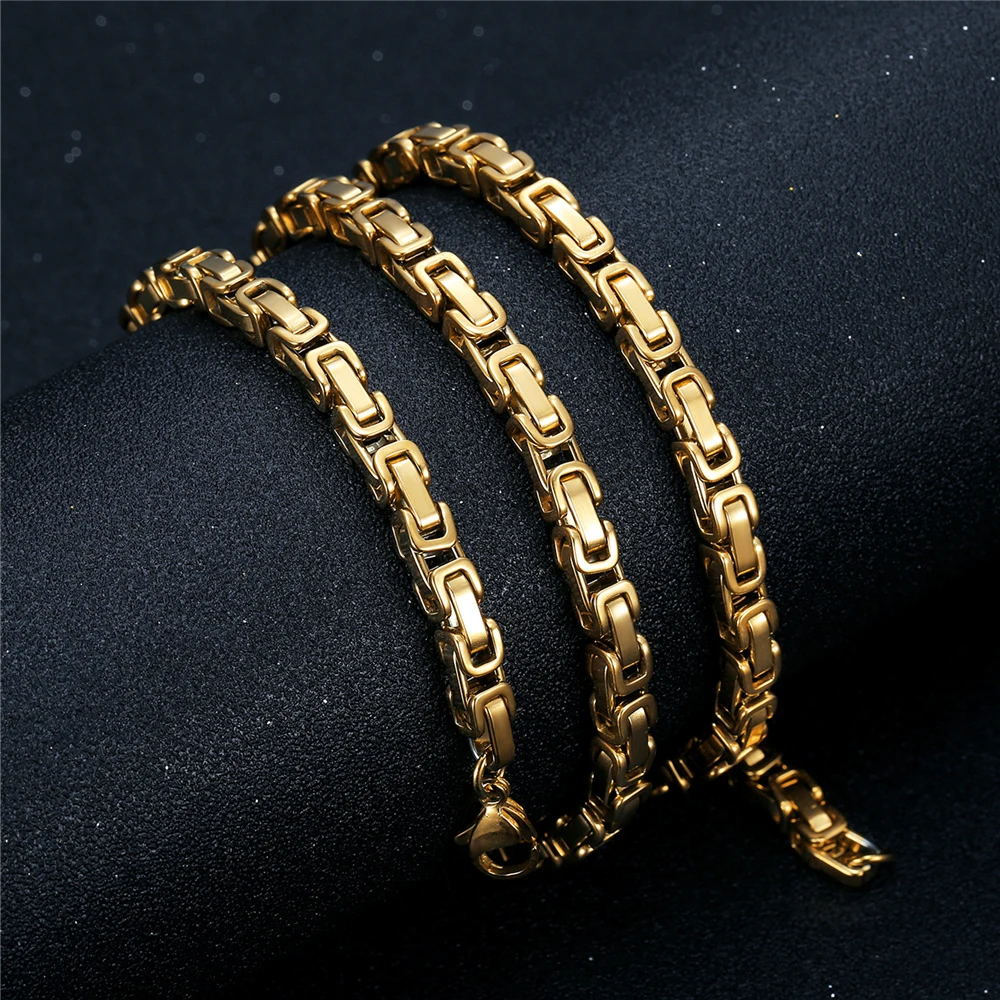 5mm Byzantine Link Chain Necklaces Gold Color Stainless Steel Long Choker Chains For Women Men Vintage Punk Jewelry Gift