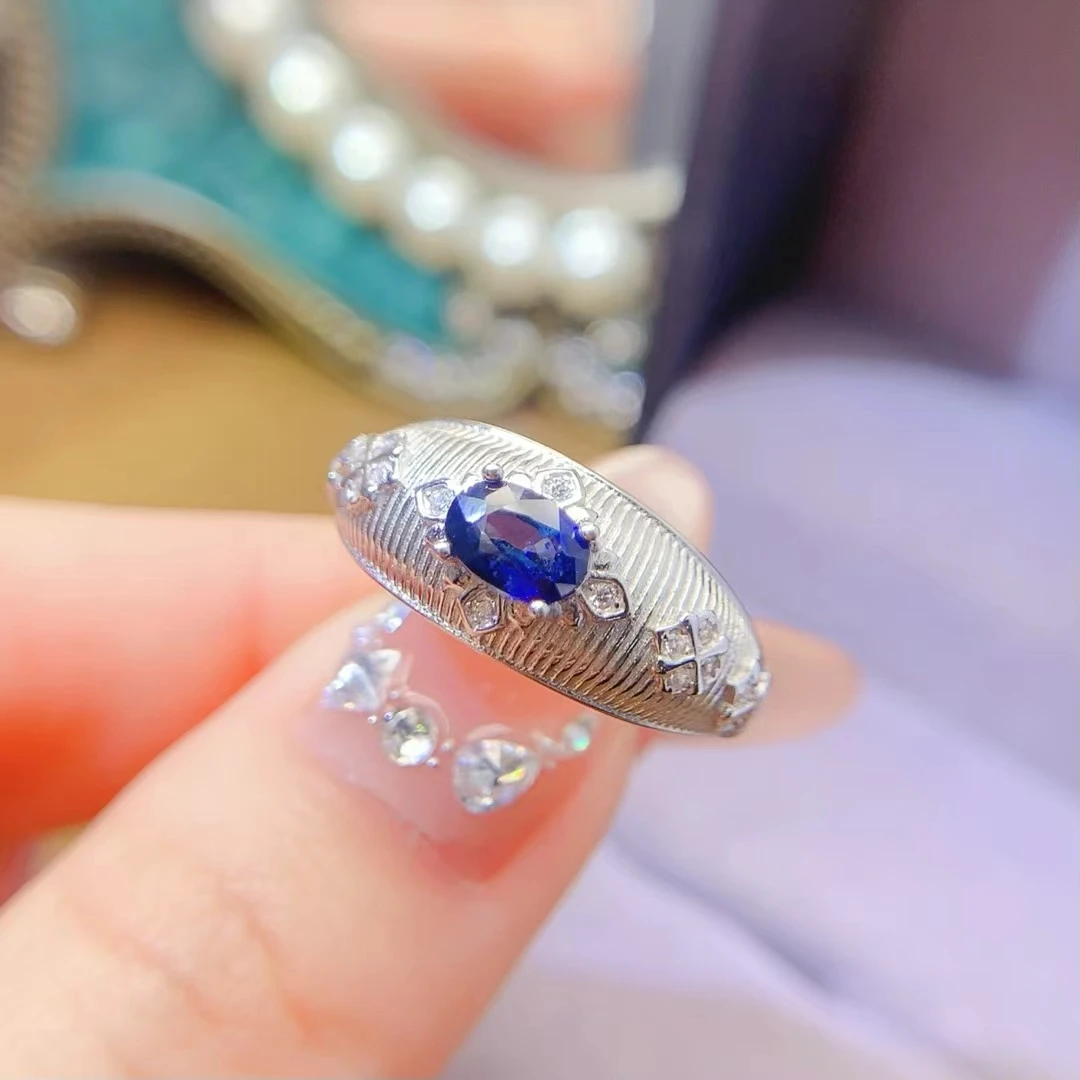KJJEAXCMY Natural Sapphire Ring S925 silver , electroplated locking color process, high clarity Full of luster Support testing