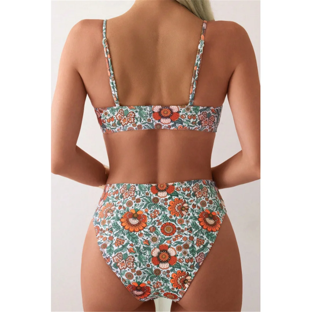 S - XL Neuer, mit Blumenmuster bedruckter Damen-Badeanzug, hochtaillierter Bikini, zweiteiliges Bikini-Set, Badebekleidung, Badeanzug, Modell V6736. – Detail 9