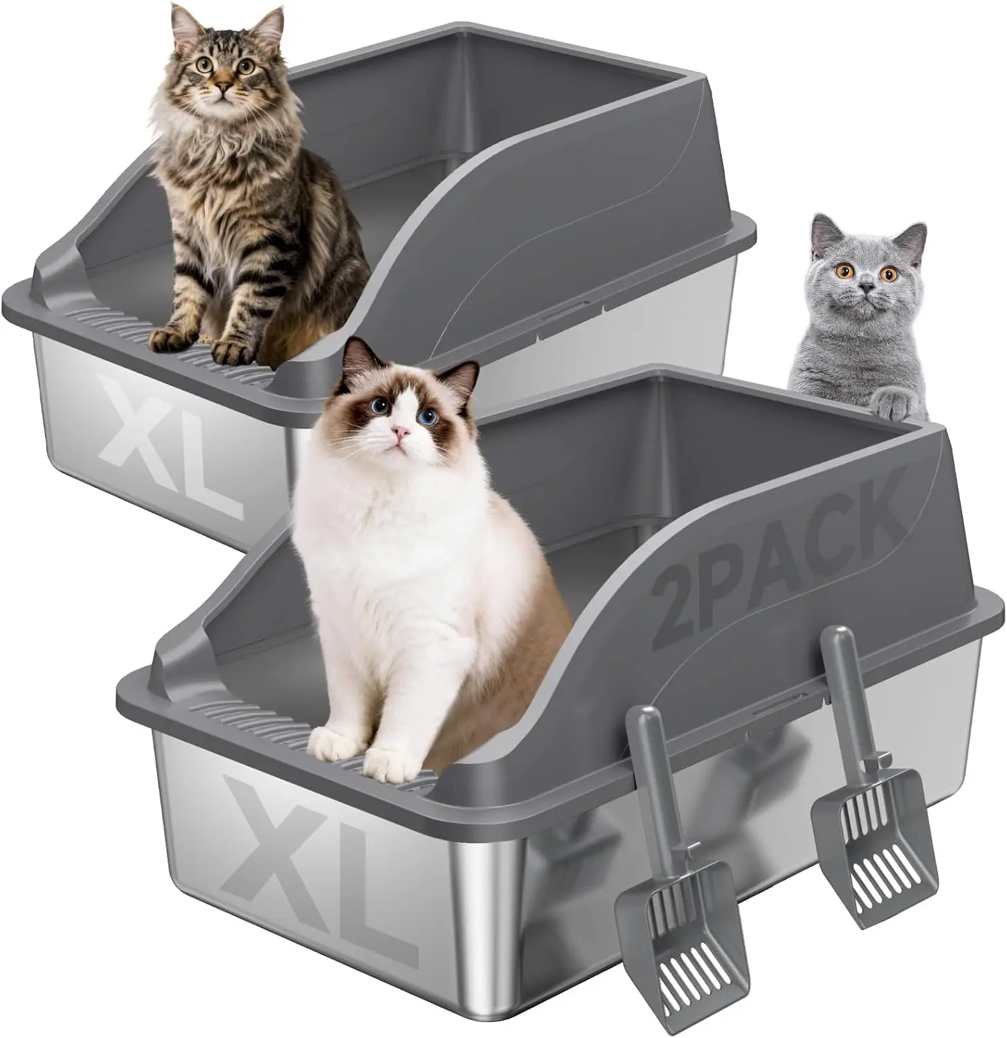 XL Stainless Steel Litter Box in Dark Grey, 2-Piece Set