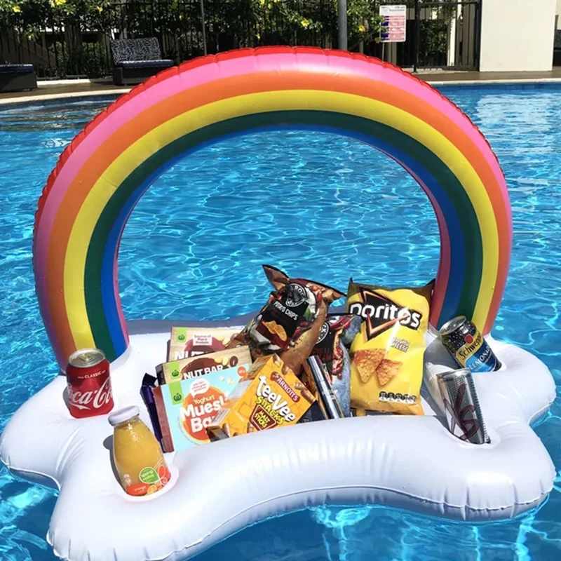 Summer Rainbow Inflatable Toys Beer Drinking Cooler Table Bar Tray Beach Swimming Pool Party Float Inflatable Ring Water Toy