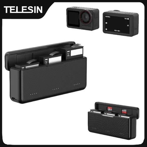 TELESIN 18W PD cargador rápido para DJI OSMO Action 6 5pro OSMO 360 tarjeta TF 3 ranuras batería caja de almacenamiento de carga de bolsillo