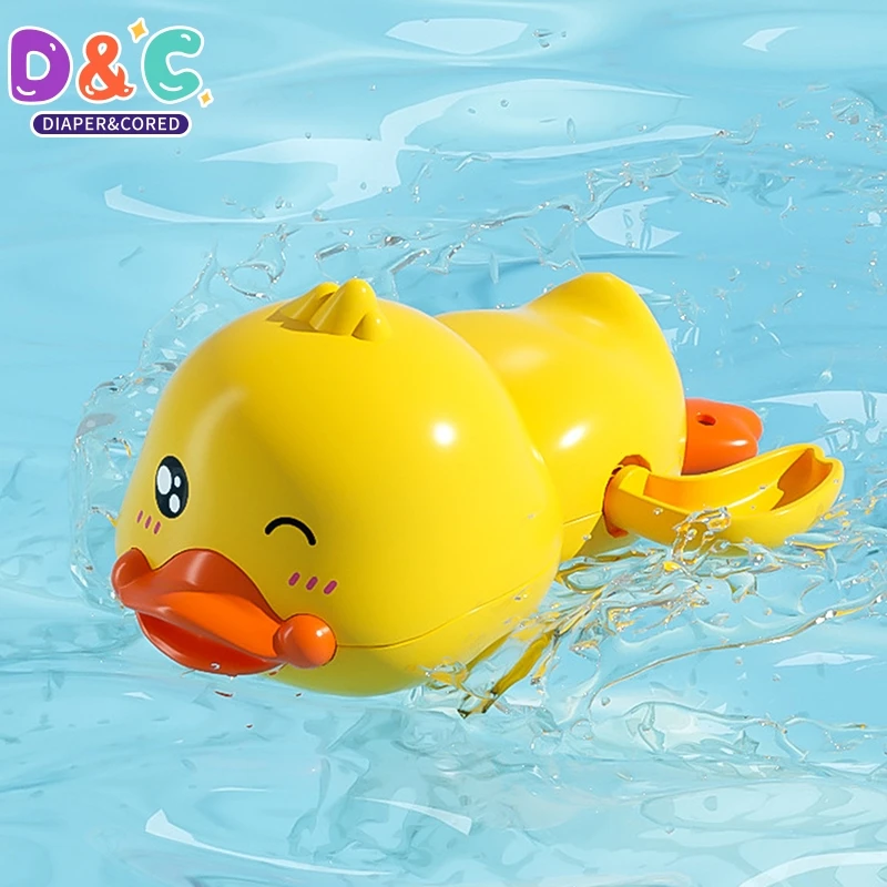 

Baby Bath Toys Water Chain Clockwork Bathing Cute Swimming Yellow Duck Toy Toddler Pool Beach Classic Toy For Kids Water Playing