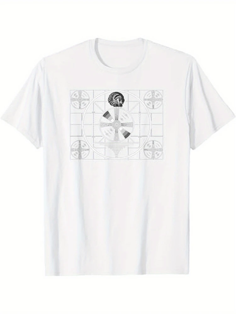 Funny Nerdy Sheldon TV Indian Test Pattern-Minimalist TV Signal Graphic-100% cotton O-neck short sleeve printed men's T-shirt.