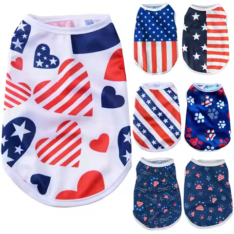 Pet T-shirt Independence Day July 4th Dog Cat Summer Breathable Vest Costume For Small Medium Dogs Cats Puppy Yorkshire Outfits