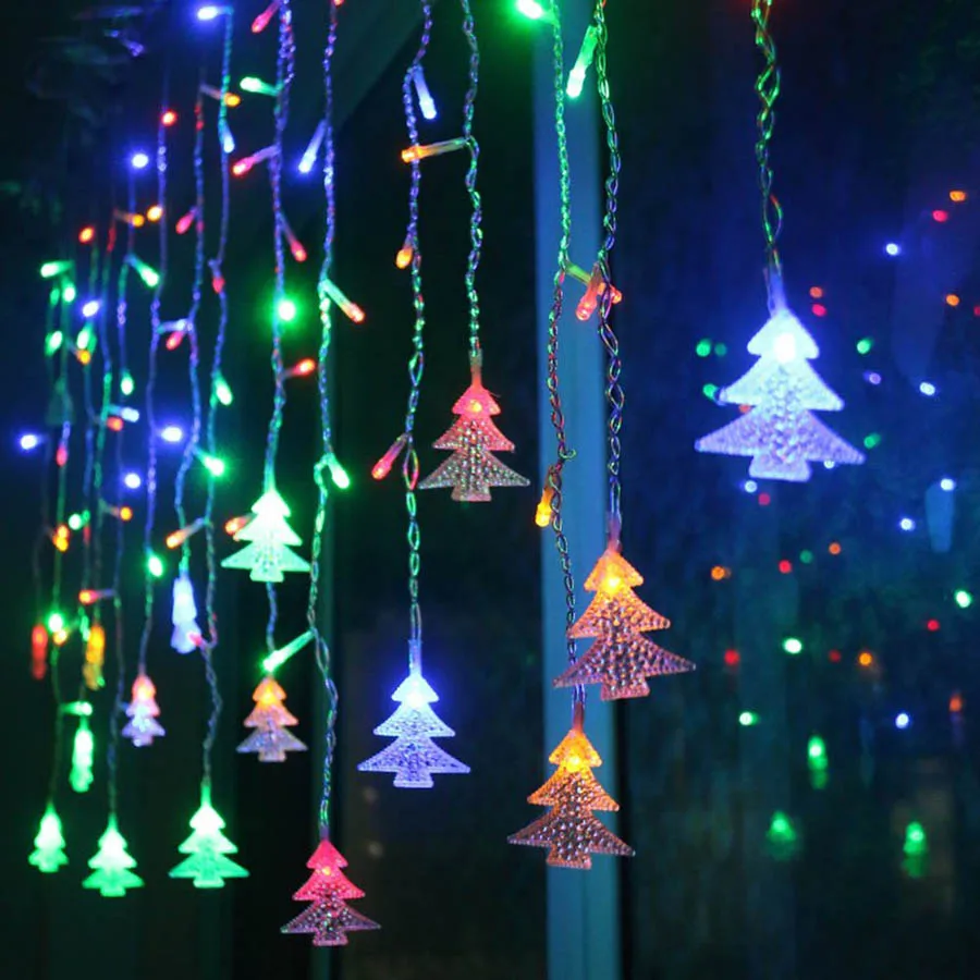 3.5M 96 LED Christmas Tree Curtain Icicle String Lights LED Curtain Garland Christmas Pop Year Wedding Party Decoration Lights