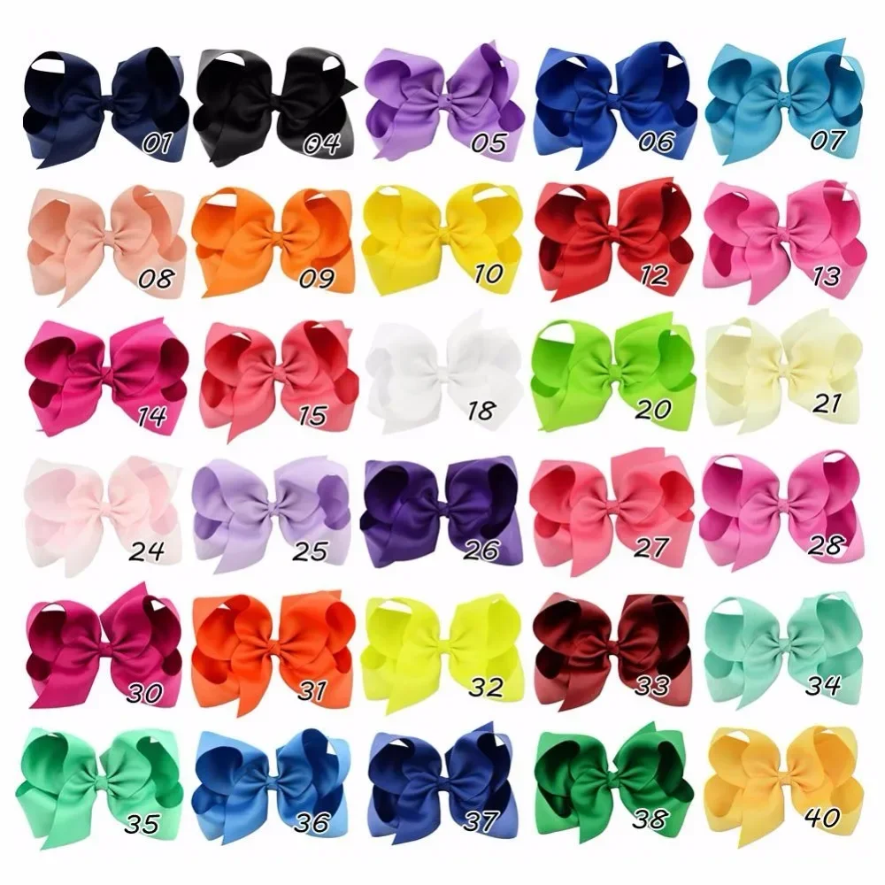 Big Solid Ribbon Bows Clips para meninas, grampos de cabelo fofos para crianças, grandes hairclips boutique, acessórios para cabelo, 40 cores, 6 polegadas, 1pc