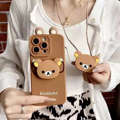 Ear Glasses Rilakkuma Case With Holder Rope For Samsung Galaxy S9 S10 S20 S21 S22 S23 S24 S25 Plus Ultra FE