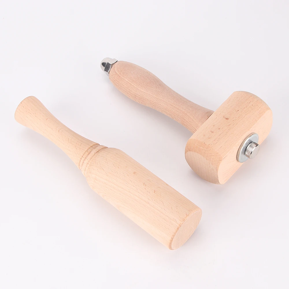 QJH Leather DIY Beech Round Hammer T Hammer Hardwood Wood Carving Leather Carving Hammer Log Hole Punching Printing Hammer