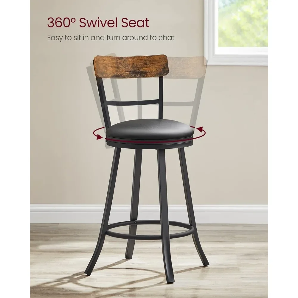 Swivel Bar Stool Counter Height, 25.8 Inch Barstool Chair with Back, Upholstered Cushioned Seat and Footrest, Easy Assembly