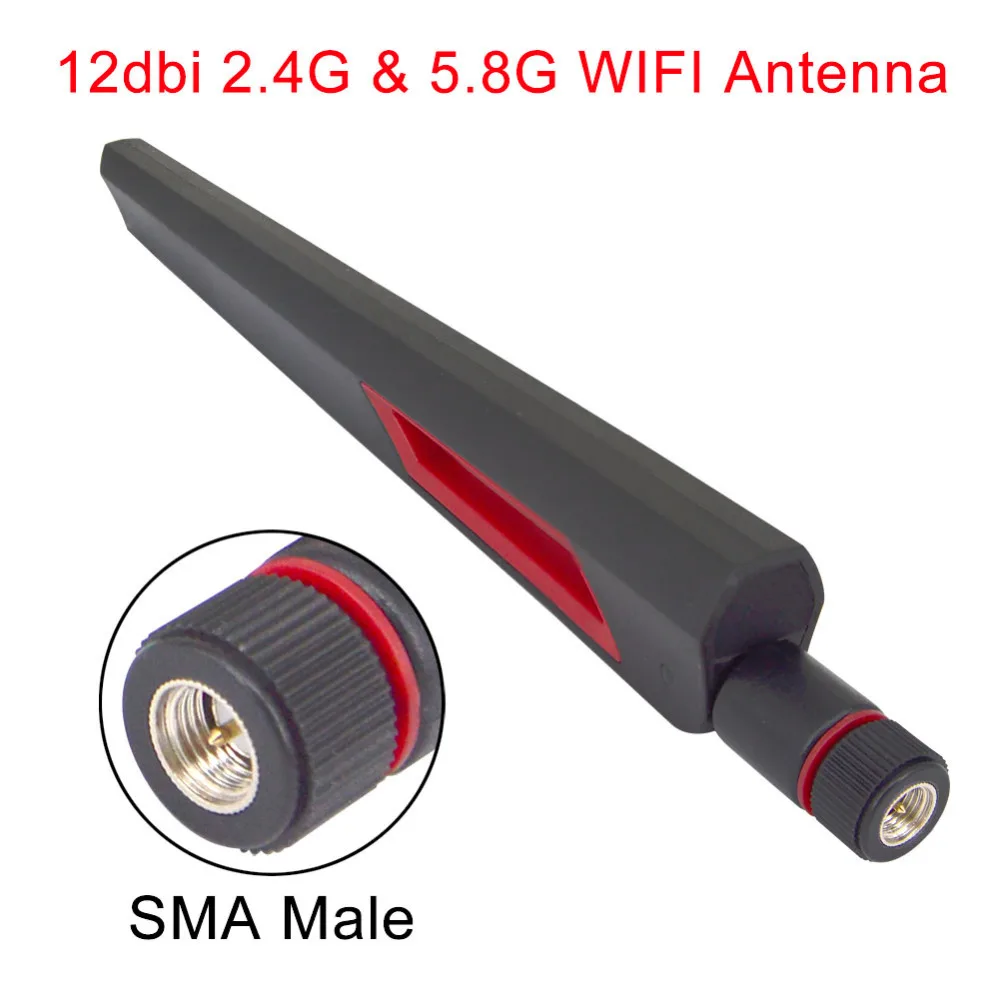 10PCS  12 dbi Dual band WIFI Antenna 2.4G  5.8Gh RP SMA male / SMA Male Antennas Amplifier WLAN Router Antenne Booster