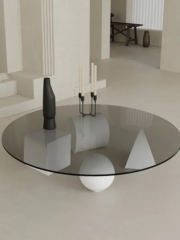 Modern Light Luxury Glass Coffee Table Living Room Home Balcony Tea Table Creative Geometric Art round Bubble Tea Table