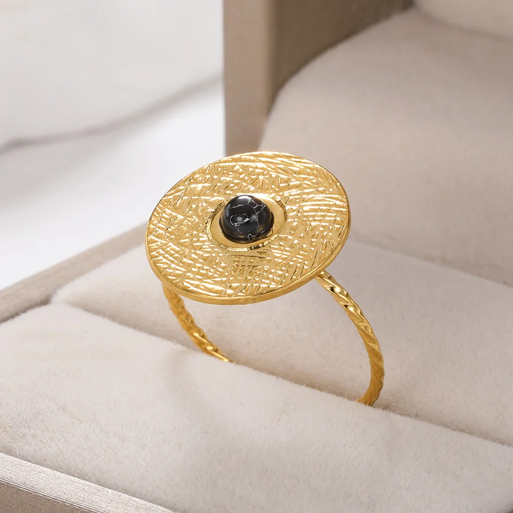 Adjustable Vintage Boho Blue Stone Stainless Steel Rings For Women Oval Fashion New Anillos Jewelry Wedding Gifts