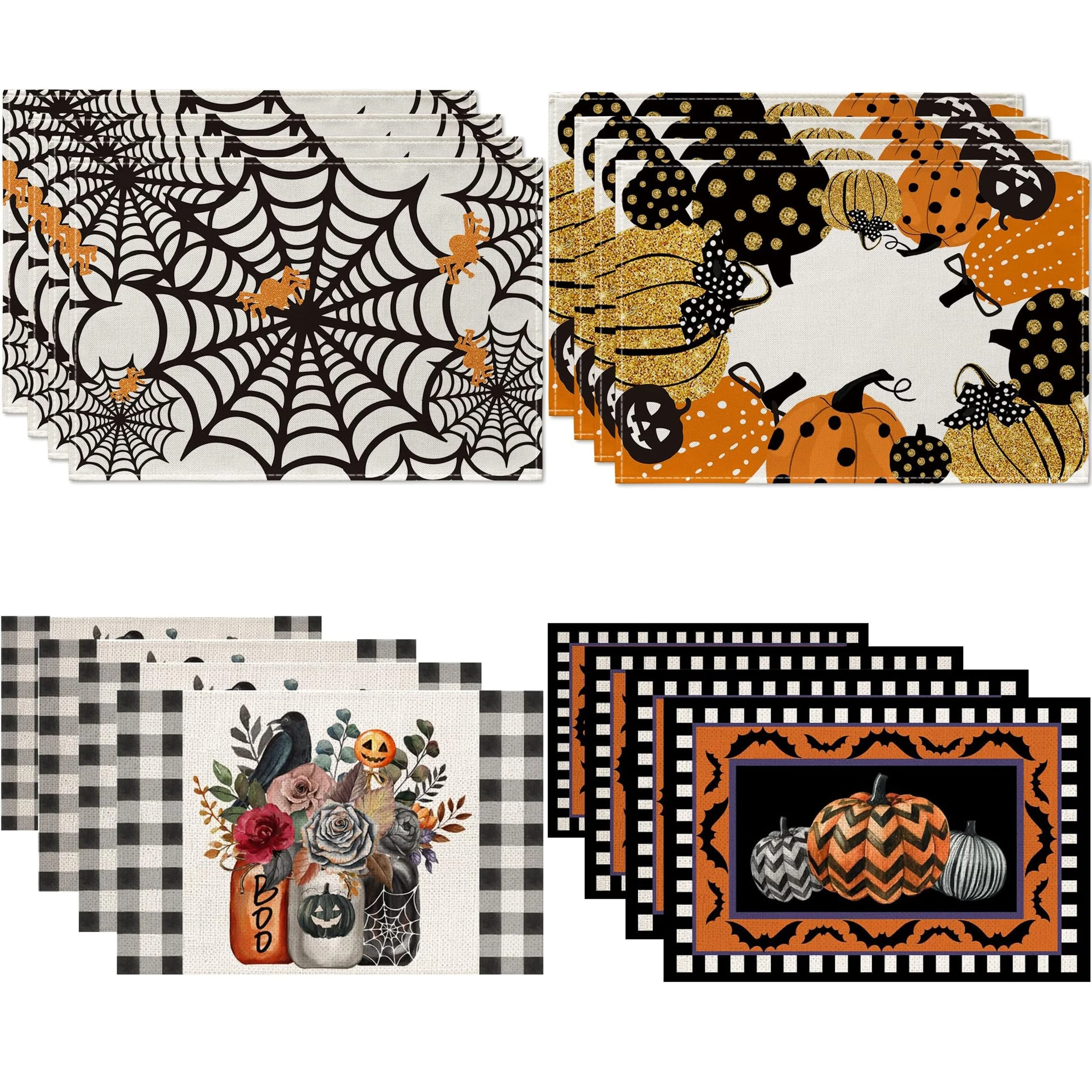 4pcs, Spiders Web Placemats, Holiday Halloween Table Mats for Dining Decoration Table Decor Cover 30X40CM
