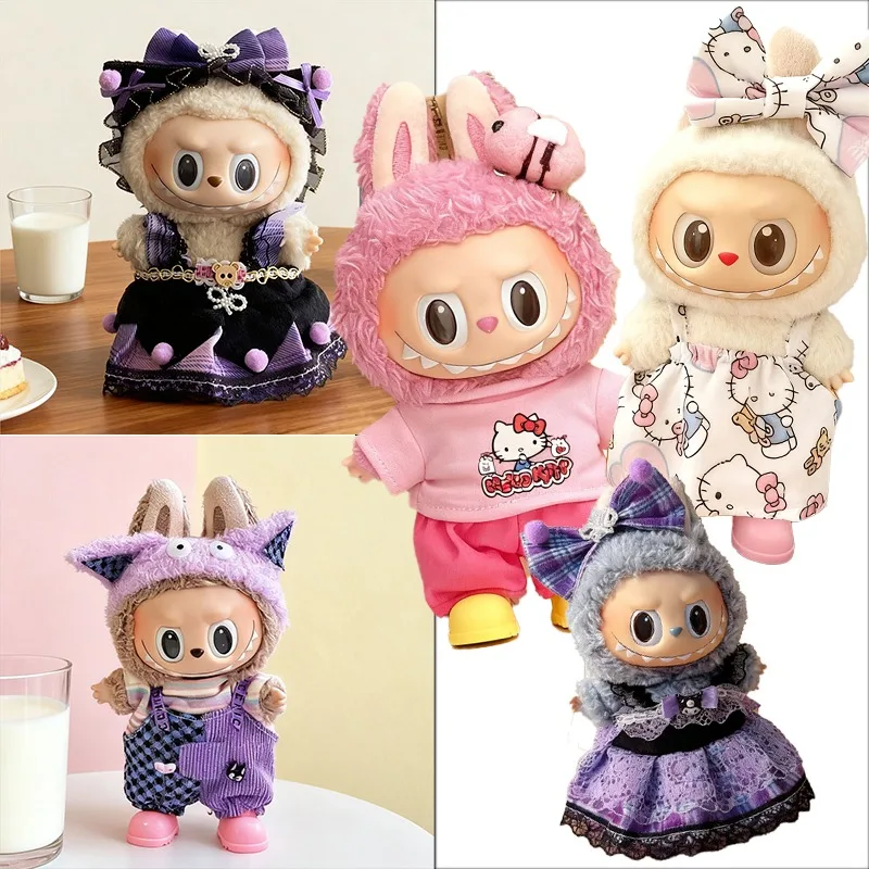 For Labubu Doll Suit 15 17cm Outfit Clothing Magic Dark Style Skirt Dress Kuromi Cosplay Hellokitty T- Shirt Cargo Pants Clothes