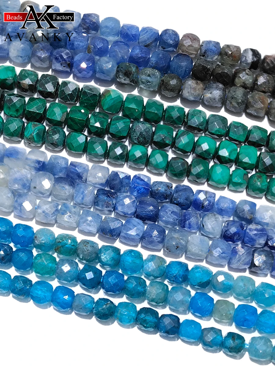 

Natural Stone 4mm Malachite Kyanite Apatite Turquoise Handmade Faceted Cube Loose Beads For DIY Jewelry Making Bracelet Necklace