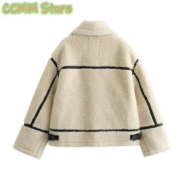 Autumn New Women's European and American Style Artificial Fur Effect Motorcycle Jacket Coat with Fur Integration
