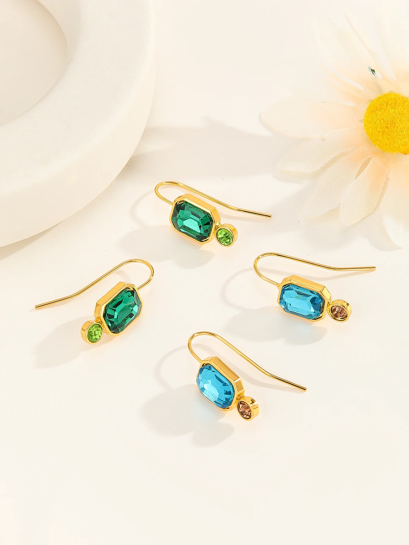 جديد هندسي الأخضر جولة حجر استرخى أقراط للنساء فتاة حزب اكسسوارات مجوهرات مخصصة