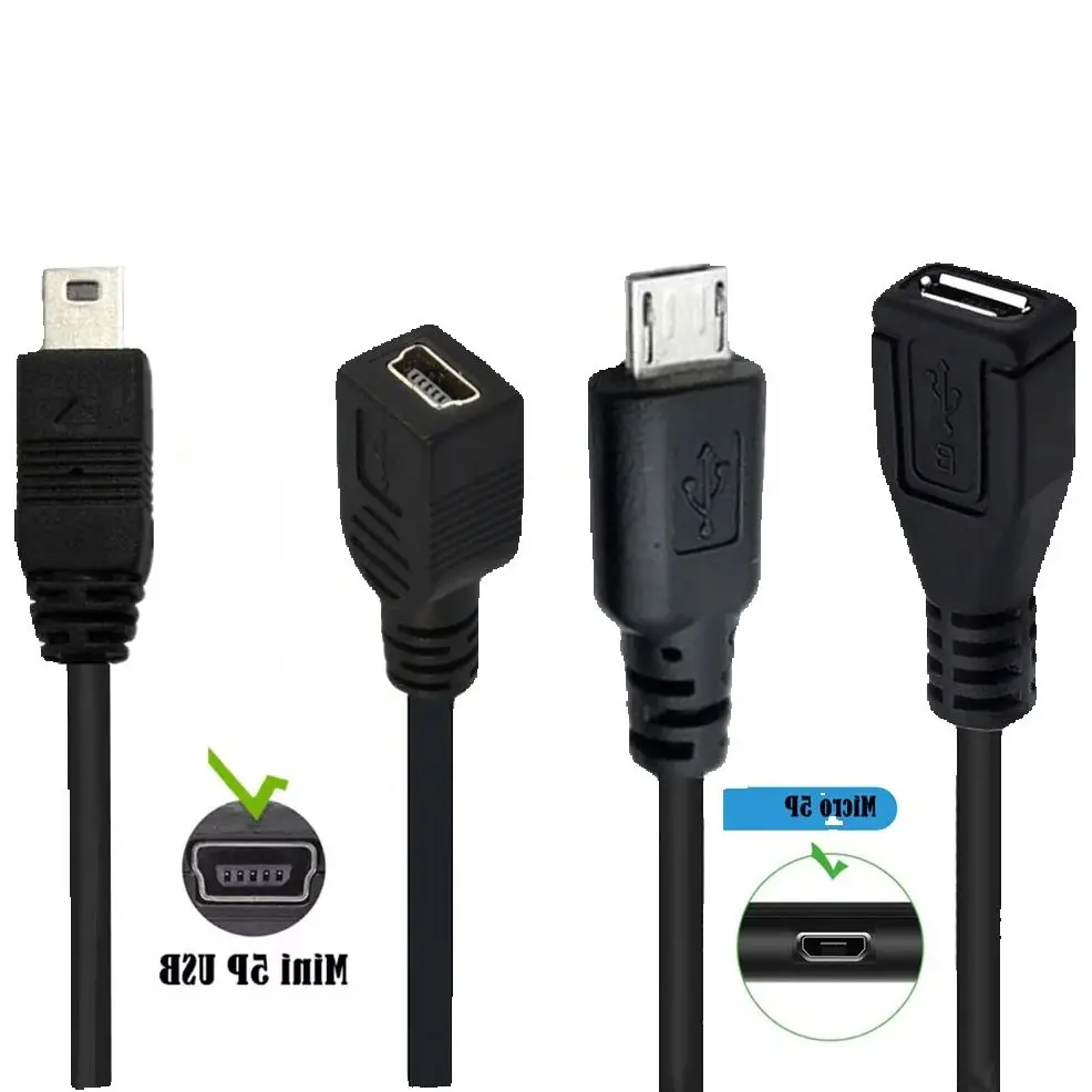 USB 2.0 Mini Micro USB Extension Cord Male To Female t-port, Mini 5pin Public Transfer Master Data Charging Cable M-F Cord 3m 5m