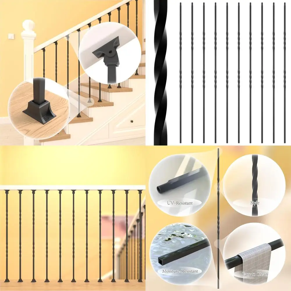 

1/2 x 44 Hollow Double Balusters, Satin Black Metal Railing Spindles for Indoor Stairs, 10 Pack