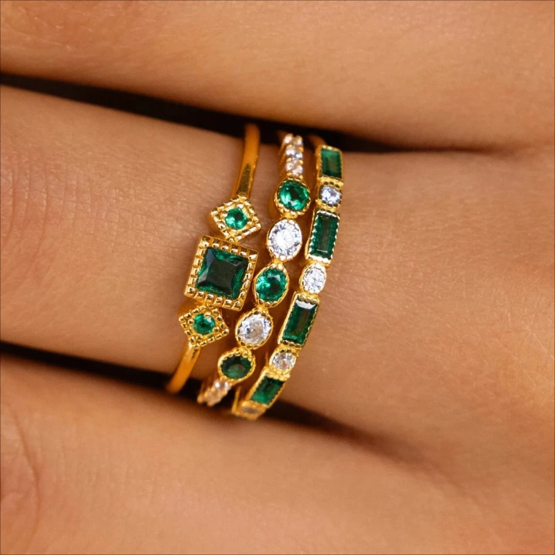 3 قطع/مجموعة من خواتم الزركون المرصعة بتصميم هندسي، مناسبة للأزياء النسائية الفاخرة، مجوهرات قابلة للفصل، إكسسوارات خاتم الزواج #4