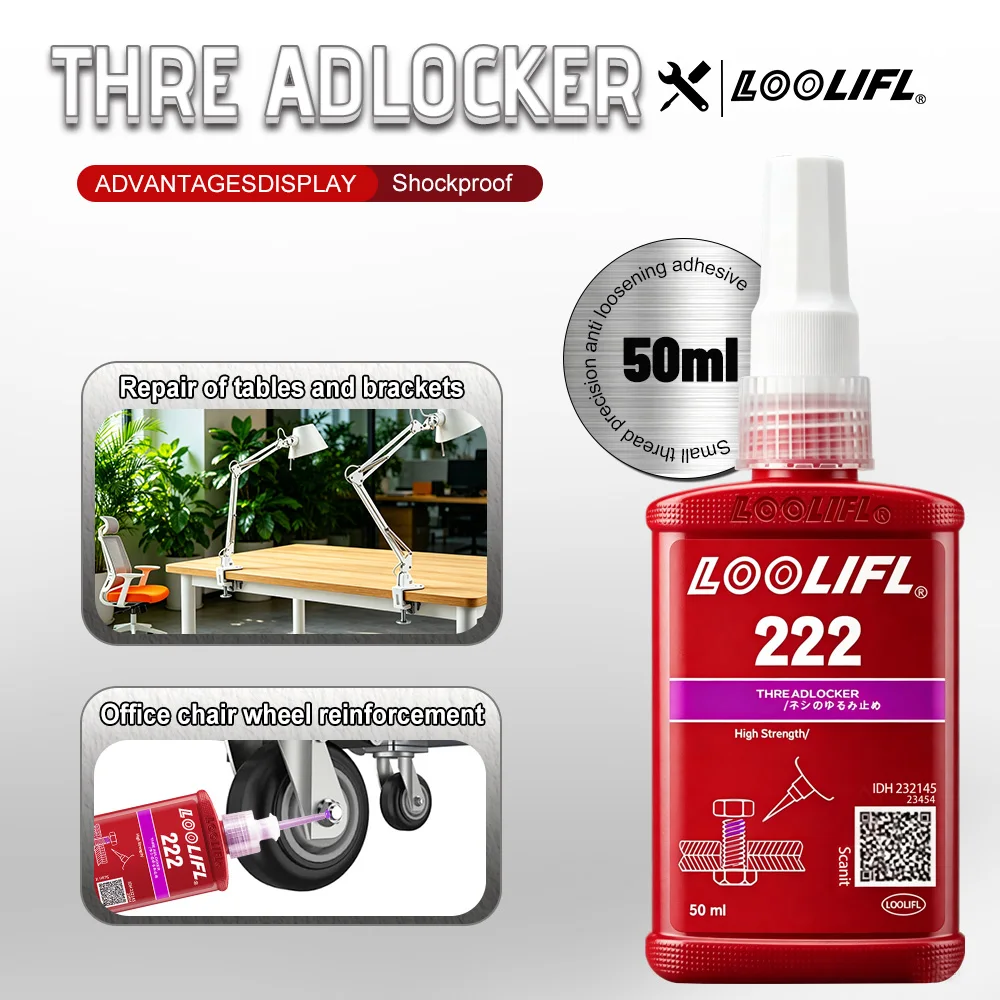Loolifl Lila Schraubensicherungsmittel 50ml Niedrigfester Entfernbarer Anaerober Klebstoff Schraubensicherung Anti-Lose Dichtmittel für Metallschrauben